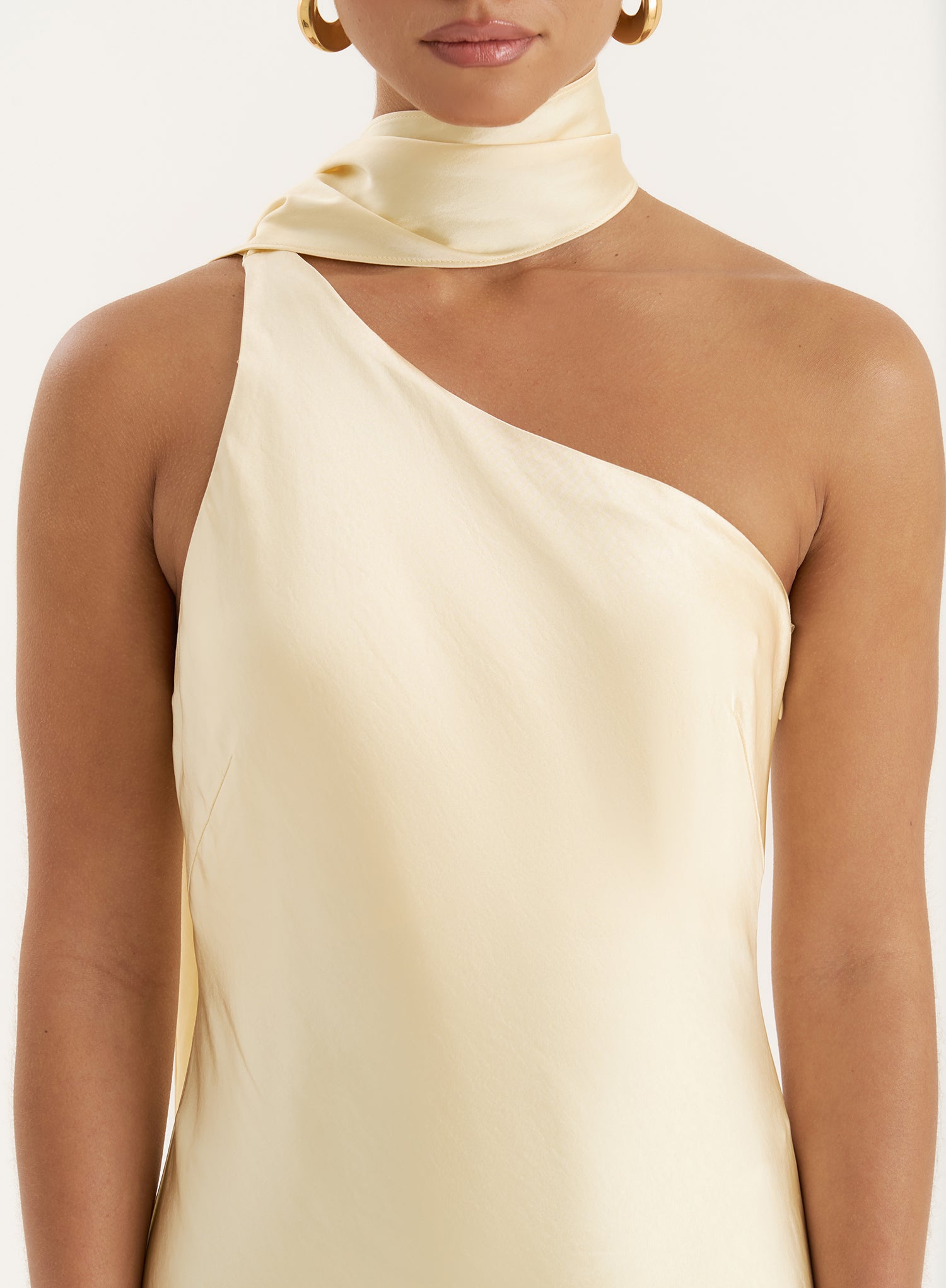 Lemon Satin One Shoulder Maxi Dress